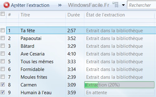 extraction dans bibliotheque