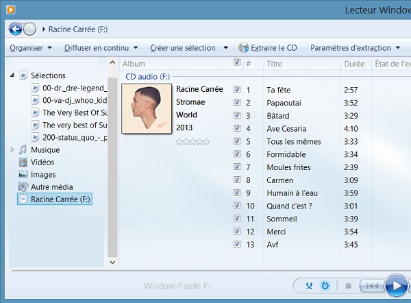 Windows Media Morceaux CD