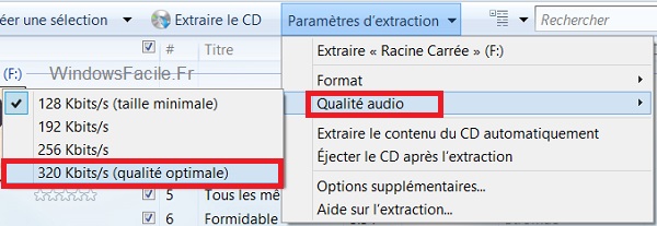 Windows Media Qualité MP3 320Kbit/s
