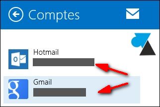 Courrier Windows 8.1 supprimer compte gmail hotmail outlook