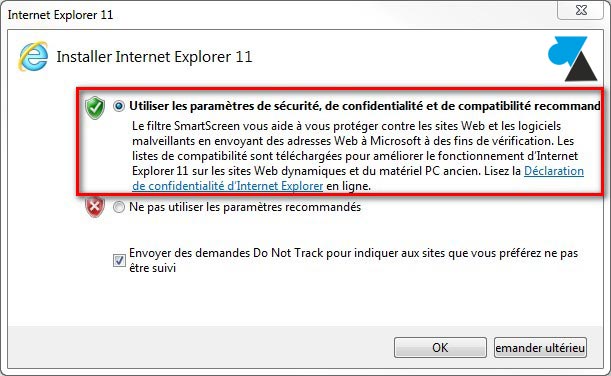 IE11 Internet Explorer 11 parametres