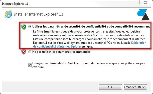 IE11 Internet Explorer 11 parametres