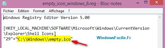 Modifier fichier reg chemin icone