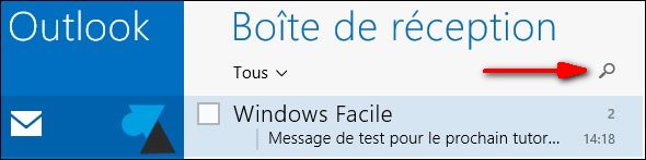 courrier recherche loupe mail Windows 8