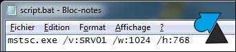 script bat mstsc connexion bureau a distance rdp