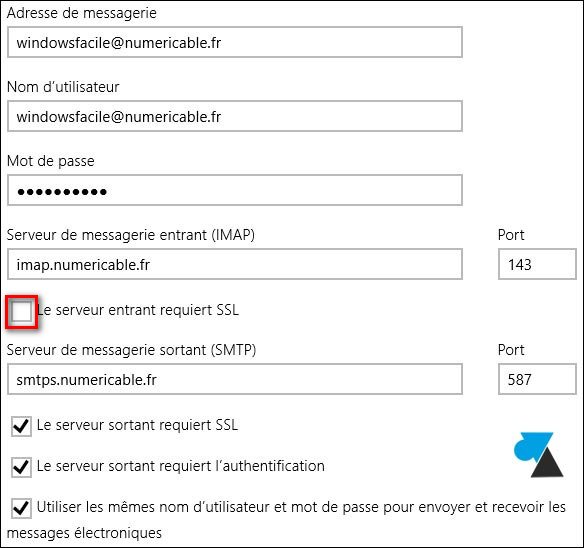 tutoriel configurer Courrier Numericable