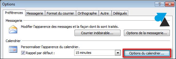 Outlook 2007 options calendrier