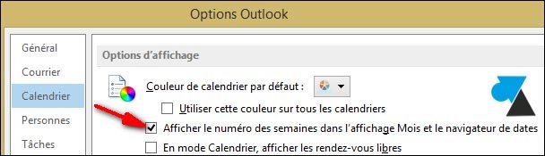 Outlook 2013 options calendrier