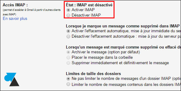 tutoriel activer IMAP Gmail Google Apps for Work mail
