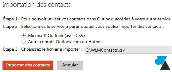 tutoriel Outlook Hotmail importer contacts