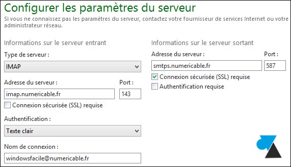 tutoriel adresse email Numericable Estvideo Windows Live Mail