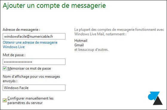 tutoriel adresse email Numericable Estvideo Windows Live Mail