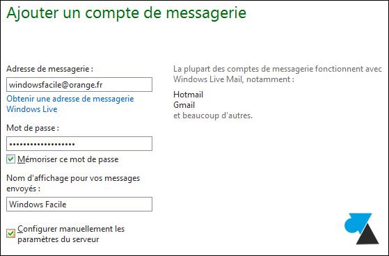 tutoriel adresse email Orange Wanadoo Windows Live Mail