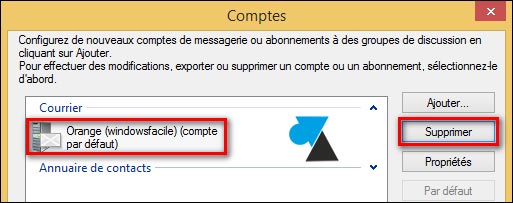 Windows Live Mail suppression compte adresse email