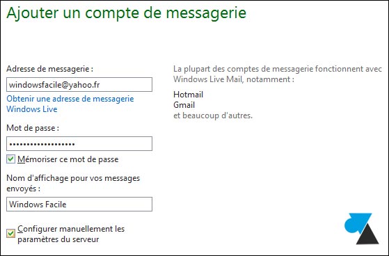 tutoriel adresse email Yahoo Windows Live Mail