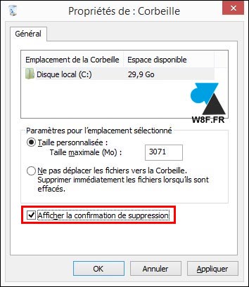 tutoriel Corbeille confirmer supprimer fichier