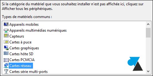 tutoriel ajouter carte reseau bouclage Microsoft