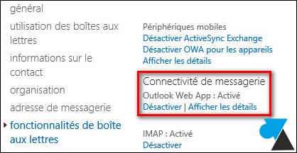activer desactiver webmail OWA Exchange 2013