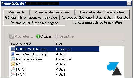 activer desactiver webmail Outlook Exchange 2007