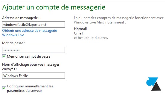 tutoriel configurer Windows Live Mail LaPoste Poste