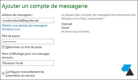 tutoriel configurer Windows Live Mail LaPoste Poste