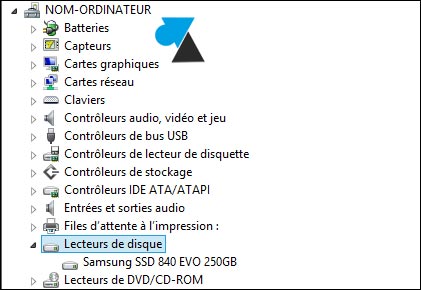 gestionnaire peripherique disque dur SSD reference