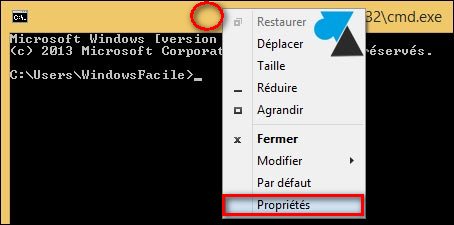 invite de commandes dos cmd options proprietes