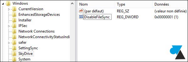 tutoriel desactiver onedrive regedit