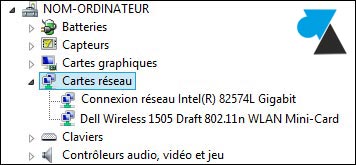 gestionnaire peripheriques reference carte reseau Ethernet wifi