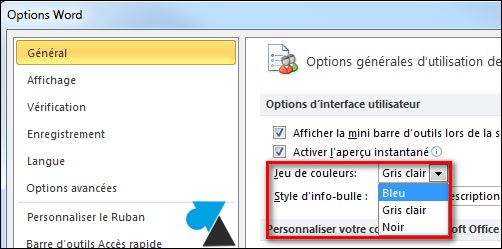 tutoriel changer couleurs Office 2010 Word Excel PowerPoint Outlook