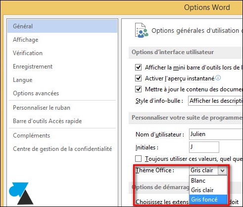 tutoriel changer couleur Office 2013 Word Excel PowerPoint Outlook