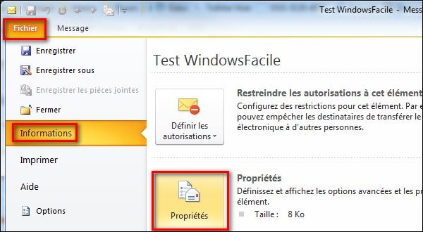 tutoriel voir header en tete mail Outlook 2010