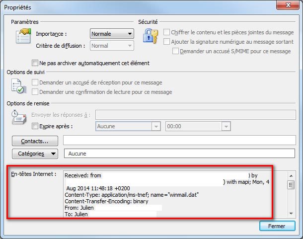 tutoriel afficher header en tete mail Outlook 2010