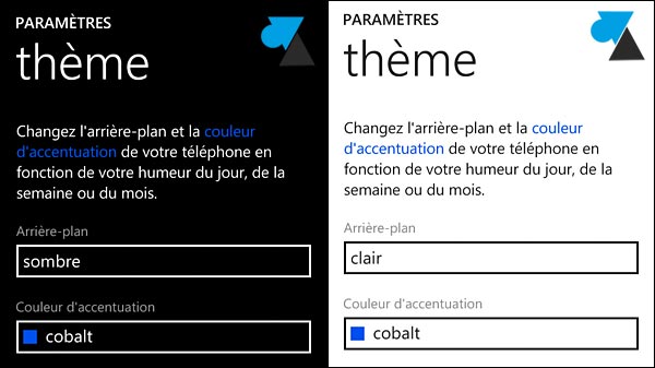 Nokia Lumia Windows Phone theme sombre clair