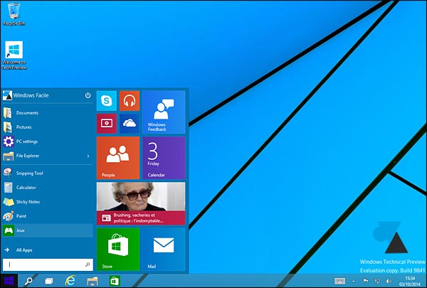 Windows 10 ecran accueil Bureau menu Demarrer