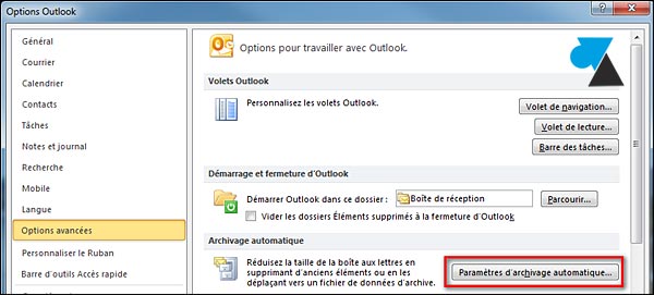 archivage messages Outlook 2010