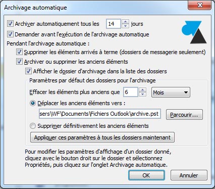 archivage messages Outlook 2010