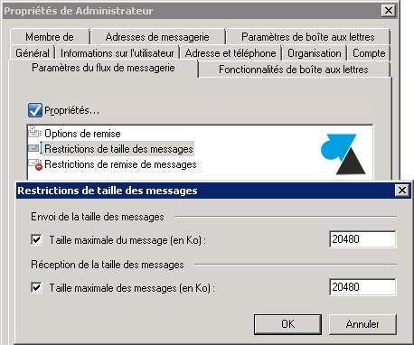 tutoriel Exchange 2007 taille maximum mail