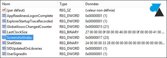 tutoriel reinitialiser nombre capture ecran Windows