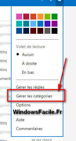 Outlook gérer catégories