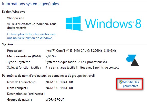 Windows proprietes systeme