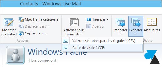 tutoriel sauvegarder contacts Windows Live Mail