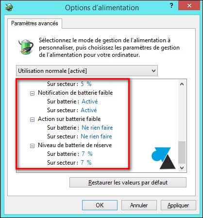 tutoriel configurer mise en veille batterie faible ordinateur