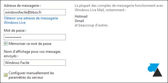 tutoriel configurer Windows Live Mail adresse bbox bouygues