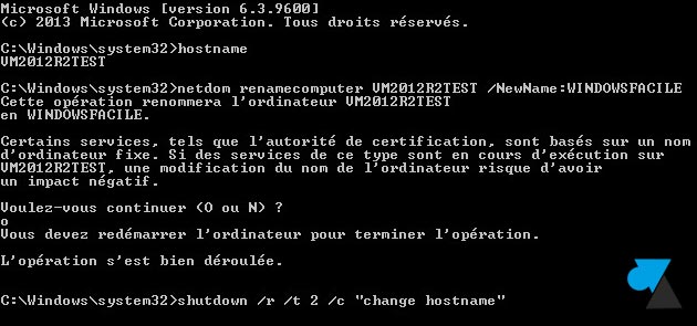 tutoriel changer hostname commande netdom renamecomputer