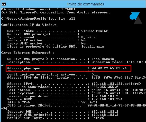 tutoriel ipconfig all adresse mac