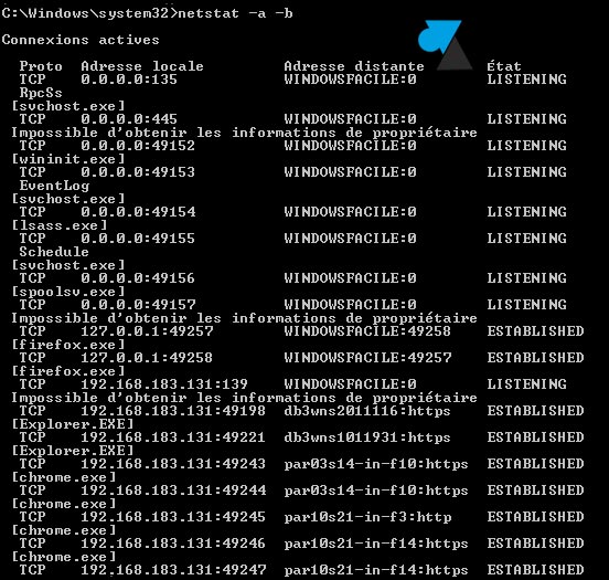 commande reseau Windows netstat cmd