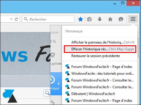 tutoriel vider supprimer historique navigation internet Mozilla Firefox