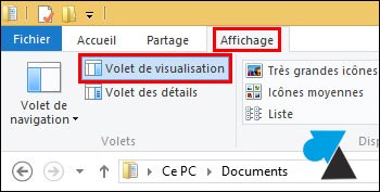 tutoriel activer volet visualisation Windows 8 8.1