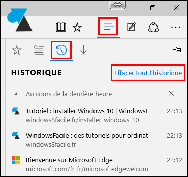 tutoriel vider supprimer historique navigation internet Microsoft Edge